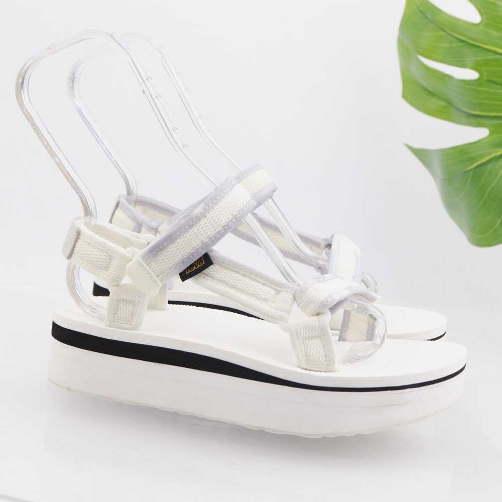 Teva Sandal Womens Universal Size 8 White Strappy Platform Wedge Adjustable Shoe